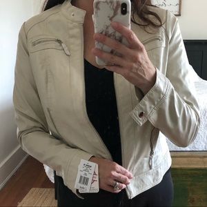 J2 off white vegan leather motor jacket